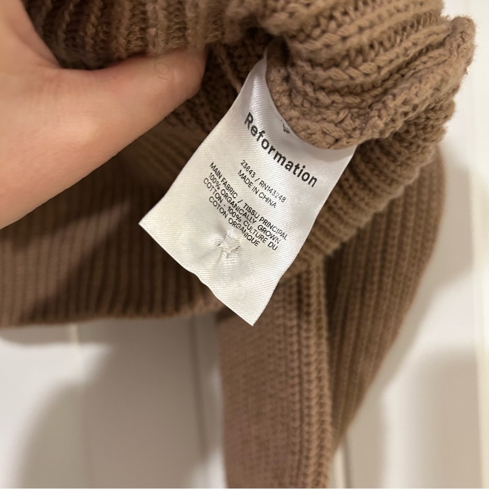 Reformation Set The Elke Organic Cotton Cardigan Tan Medium - Picture 9 of 9